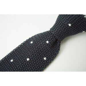Isaia Napoli Crunchy Knit White Polkadot Graphite Gray Tie Made in Italy NEW